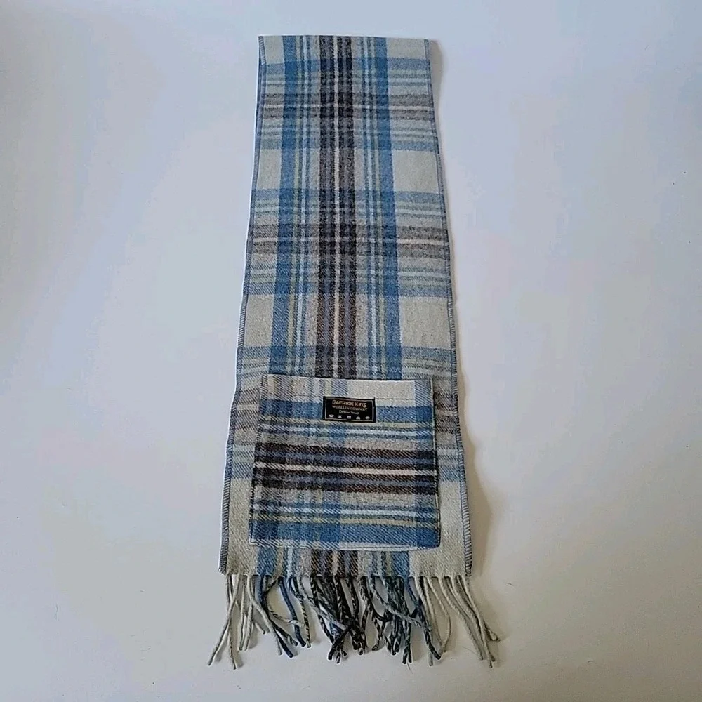 Patrick King Fringed Wool Scarf Plaid Flannel Pockets Academia Classic Preppy‎